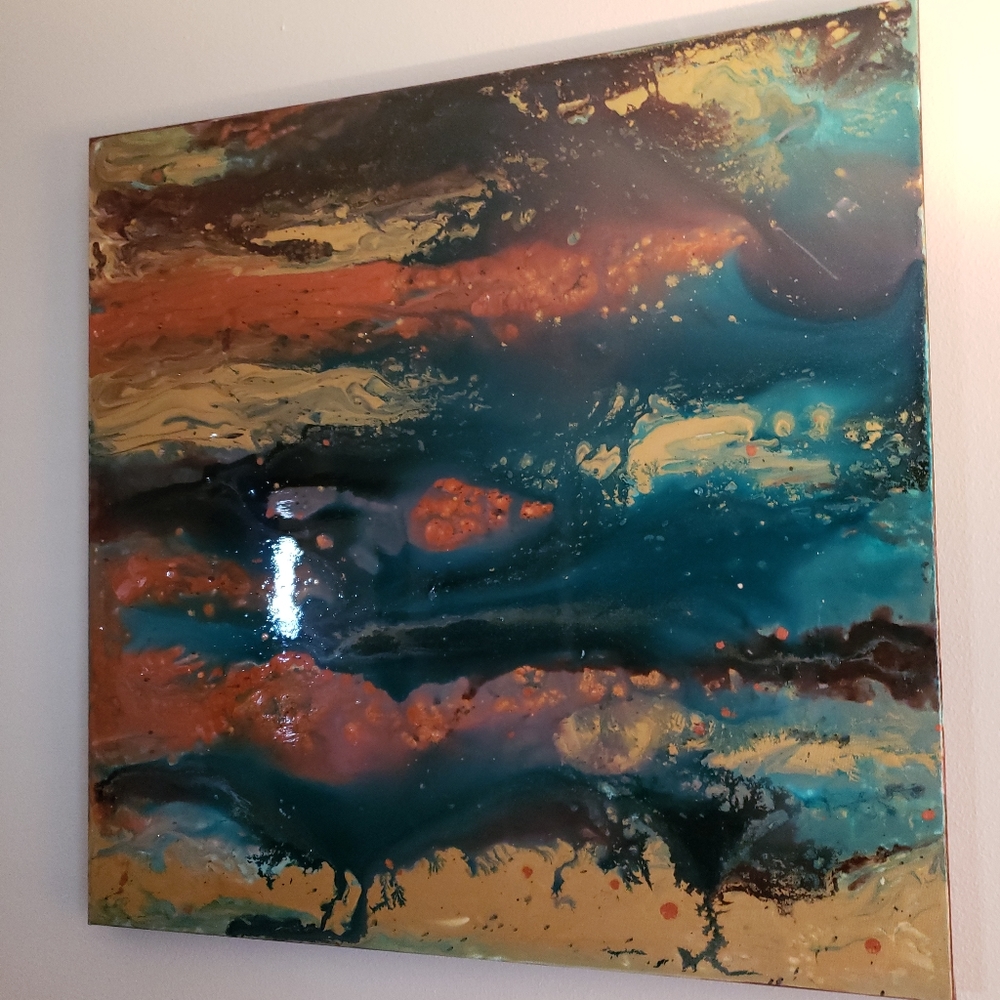Abstract Acrylic Resin Pour on Canvas